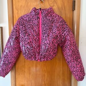Pink Leopard Puffer Crop Jacket